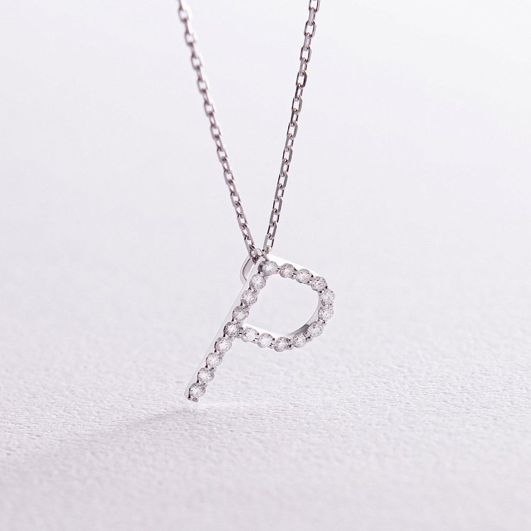 Золоте кольє з літерою "Р" з діамантами 134031121 від ювелірного магазину Онікс - 3