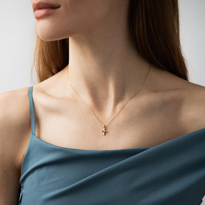 Крестик с бриллиантом (желтое золото) пб0380ri №2