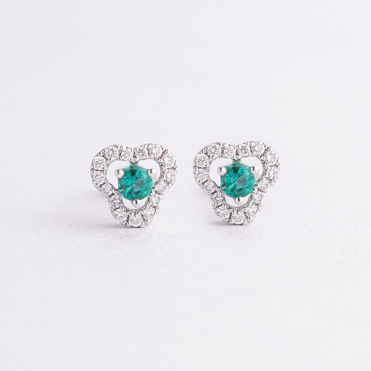 Золотые серьги - пусеты "Клевер" (бриллианты, изумруды) сб0633ca от ювелирного магазина Оникс