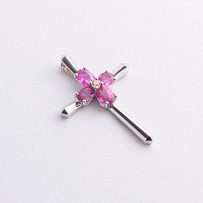 Золотой крестик с бриллиантами и рубинами пб0364nl