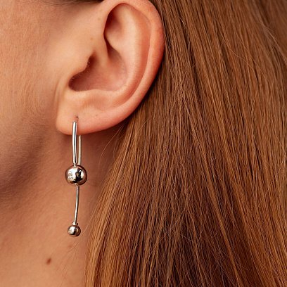 Серьги "Вдохновение" с шариками (белое золото) с08370 №6