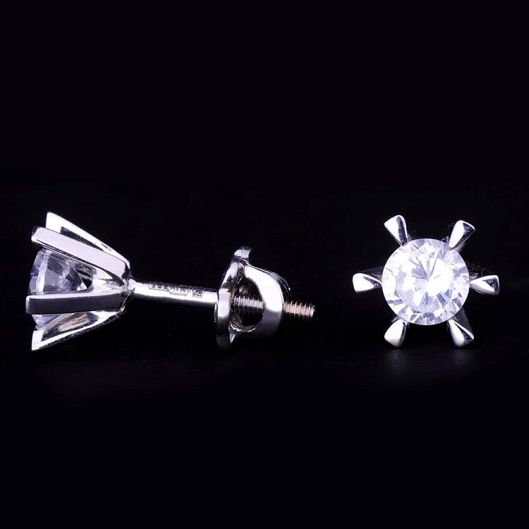 Серьги-гвоздики с фианитами (7мм) с02827 от ювелирного магазина Оникс - 4