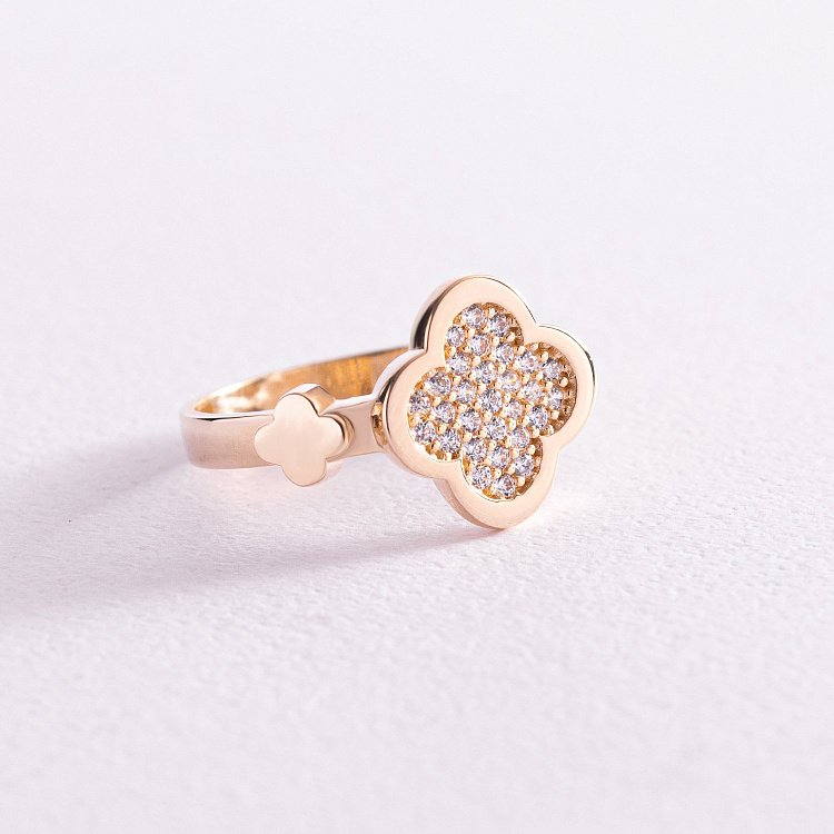 Кольцо "Клевер" в желтом золоте (фианиты) к06989 от ювелирного магазина Оникс