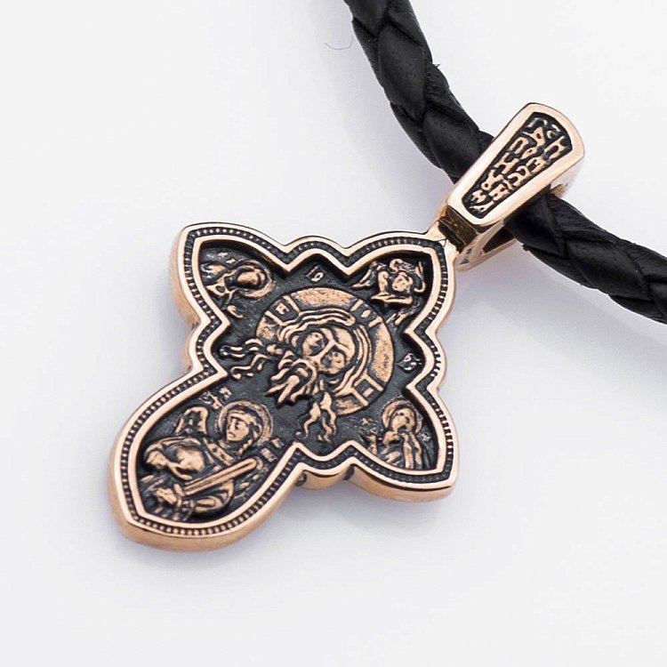 Золотий православний хрест з чорнінням "Спас Нерукотворний. Успіння Божої Матері" п02638 від ювелірного магазину Онікс - 2