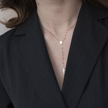 Золотое колье "Розарий" с крестиком и ладанкой кол01154 №7