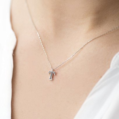 Серебряное колье с буквой Т 18624ч №2