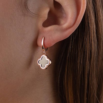 Серьги "Клевер" в красном золоте (оникс) с07553 №5