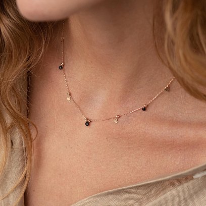 Золотое колье "Сердечки" с черными фианитами кол02272 №6