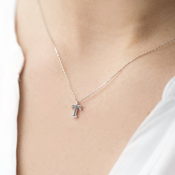 Серебряное колье с буквой Т 18624ч №2