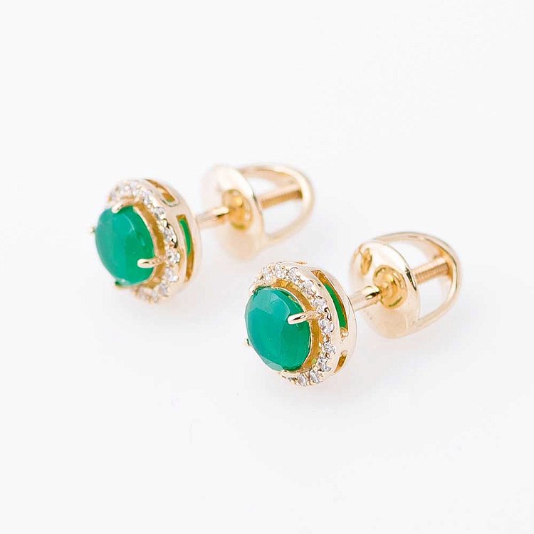 Золоті сережки-пусети з зеленим агатом а14048668б від ювелірного магазину Онікс