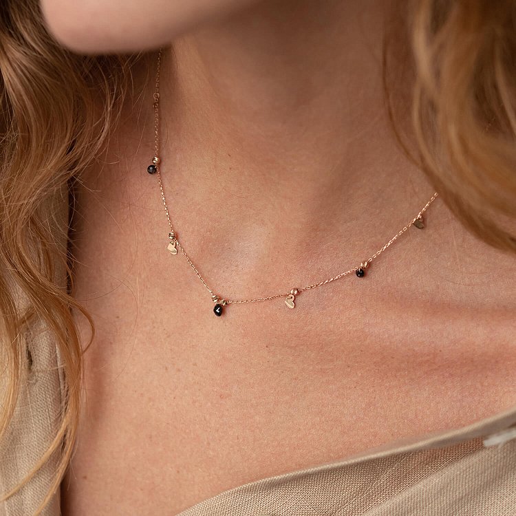 Золотое колье "Сердечки" с черными фианитами кол02272 от ювелирного магазина Оникс - 5