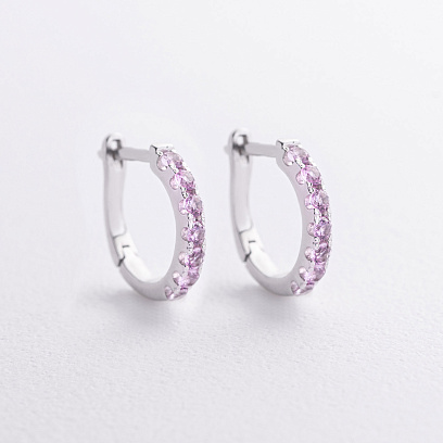 Серебряные серьги с розовыми синтетическими сапфирами 2579/1р-PSPH