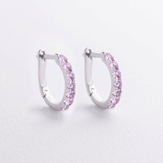Серебряные серьги с розовыми синтетическими сапфирами 2579/1р-PSPH