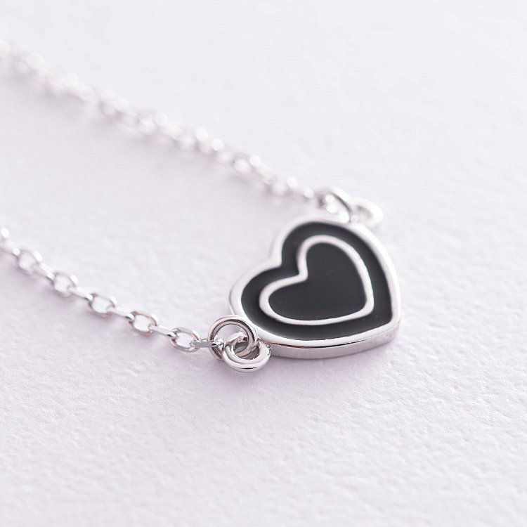 Срібний браслет "Сердечко" (емаль, фіаніт) 141517 від ювелірного магазину Онікс - 2