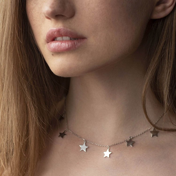 Серебряное колье "Звездочки" (10 шт) 181202 от ювелирного магазина Оникс