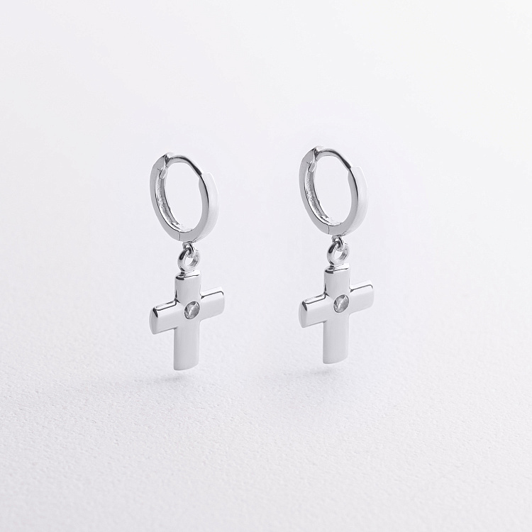 Золоті сережки "Хрестики" (фіаніти) с04418 від ювелірного магазину Онікс