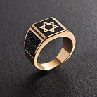 Чоловіча золота печатка "Зірка Давида" (фіаніти, емаль) к06979 от ювелирного магазина Оникс