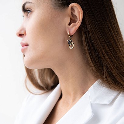 Золотые серьги "Пантера" (черные фианиты) с04483 №5