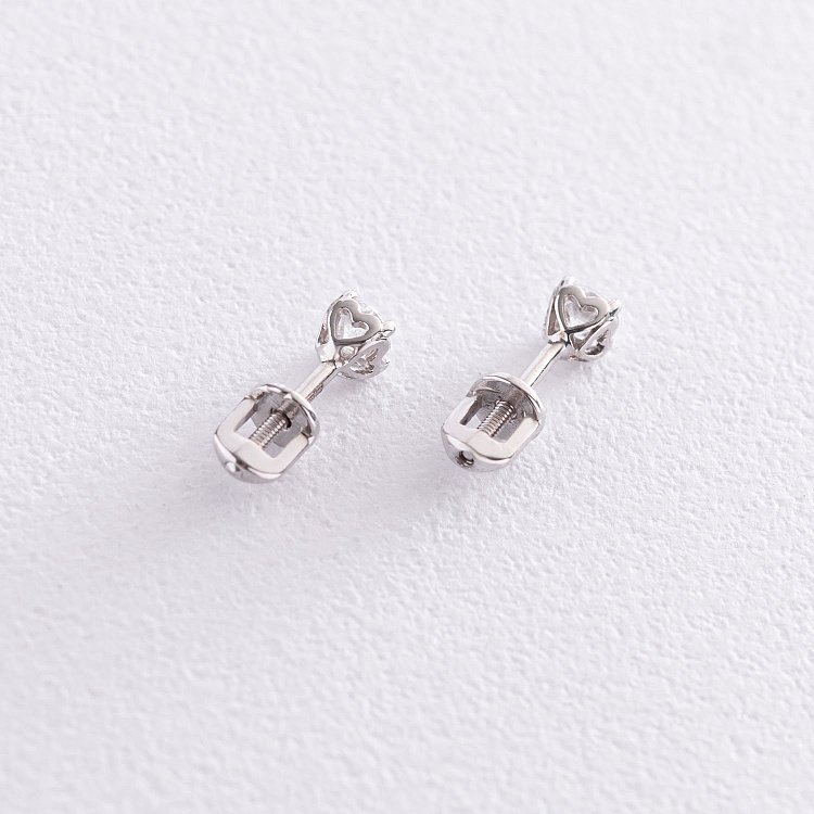 Сережки - пусети "Сердечка" в білому золоті (фіаніти) с06918 від ювелірного магазину Онікс - 7