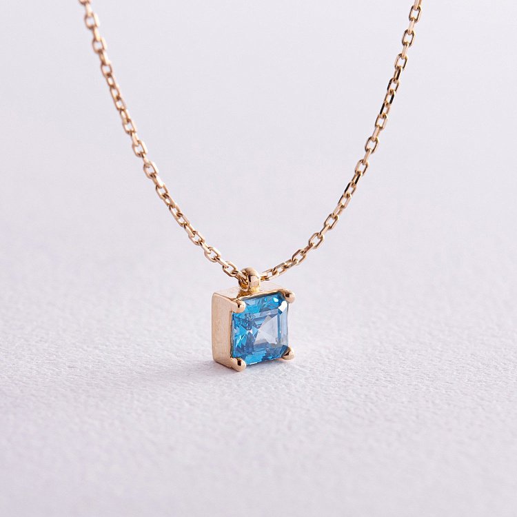 Золотое колье "Альма" (голубой фианит) кол02369 от ювелирного магазина Оникс