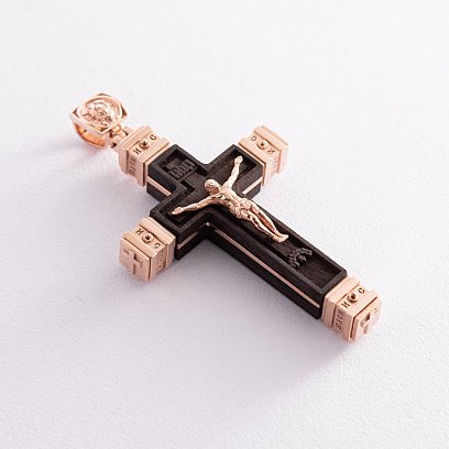 Чоловічий православний хрест з ебенового дерева та золота на шнурку кол02416 №5