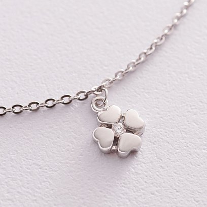 Серебряный браслет "Клевер" на ногу (фианиты) 141541 №3