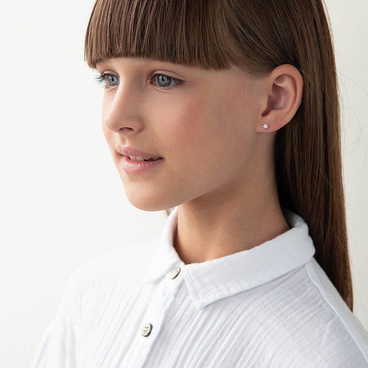 Серебряные серьги - пусеты с фианитами (3мм) 12658 от ювелирного магазина Оникс - 2