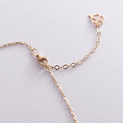 Золотое колье "Клевер" с малахитом кол02019 №5