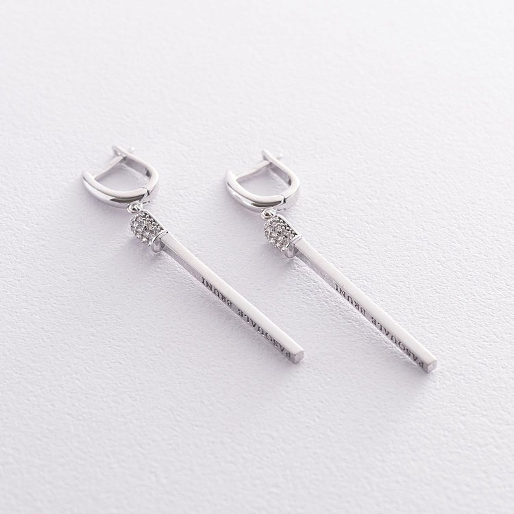 Золоті сережки "Сірники" (фіаніт) с06280 від ювелірного магазину Онікс