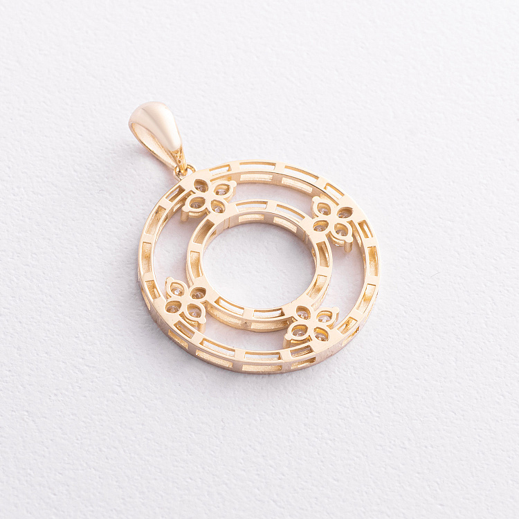 Кулон "Конюшина" з фіанітами (жовте золото) п04071 від ювелірного магазину Онікс - 1