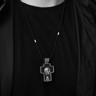 Мужской православный крест "Спас Нерукотворный. Архангел Михаил" из эбенового дерева и серебра 133230 №6