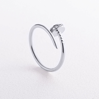 Каблучка "Цвях" у білому золоті (фіаніти) к08439