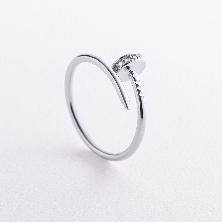 Каблучка "Цвях" у білому золоті (фіаніти) к08439 від ювелірного магазину Онікс