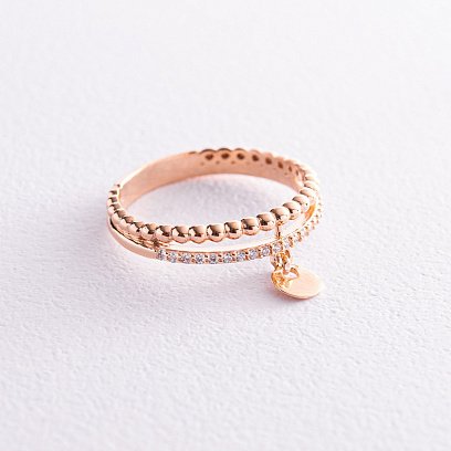 Золота каблучка "Монетка" з фіанітами к07071 №3