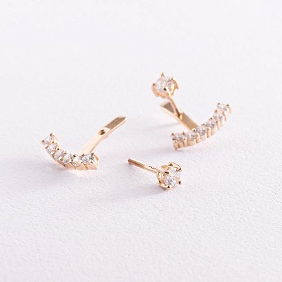 Серьги - джекеты в желтом золоте (фианиты) с07768 №4