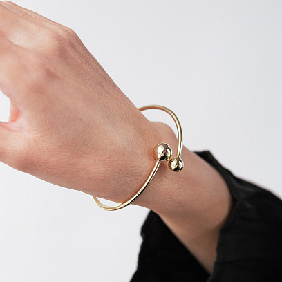 Жесткий браслет "Шарики" в желтом золоте б05816 №4