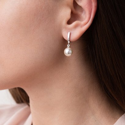 Серебряные серьги с искусственным жемчугом 12940 №2