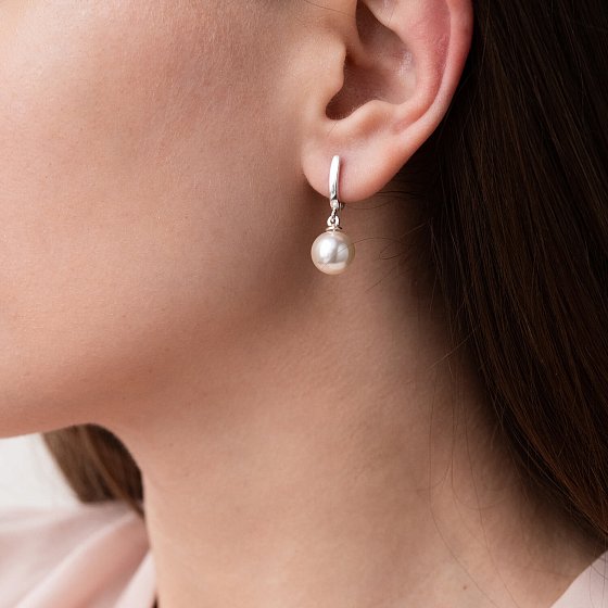 Серебряные серьги с искусственным жемчугом 12940 №2