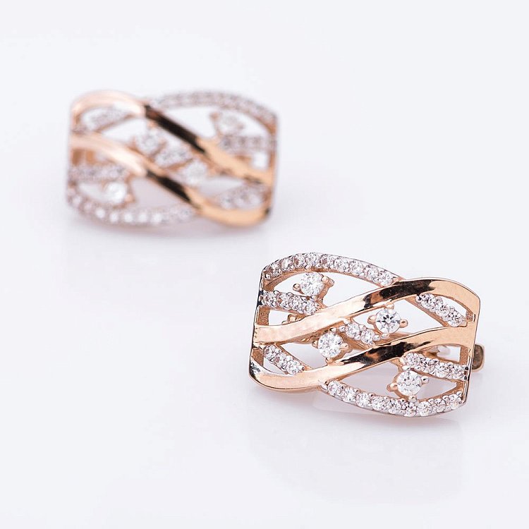 Золотые серьги с фианитами с04512 от ювелирного магазина Оникс - 2