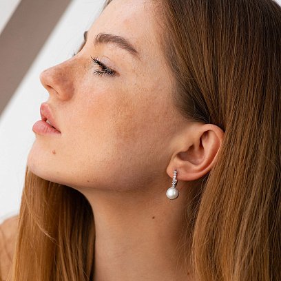 Срібні сережки (культ. прісн. перли, фіаніти) 121022 №2