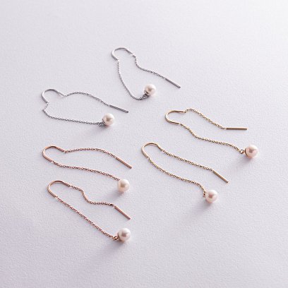 Сережки - протяжки з перлами (червоне золото) с08268 №6