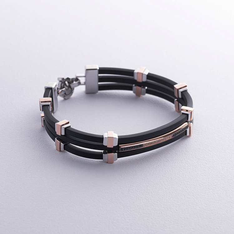 Каучуковий браслет із золотими вставками (фіаніти) 1091б від ювелірного магазину Онікс - 4