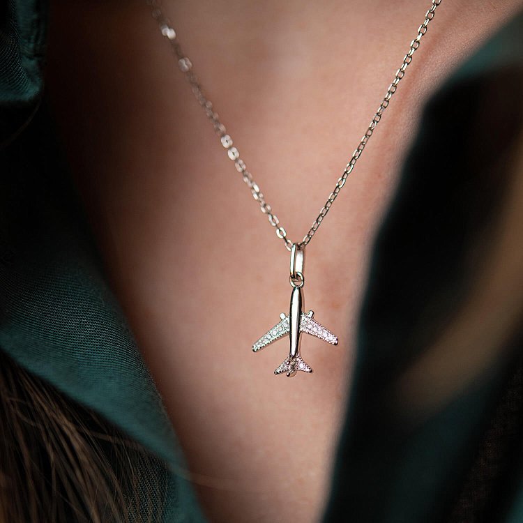 Серебряное колье "Самолет" с фианитами 181189 от ювелирного магазина Оникс - 3