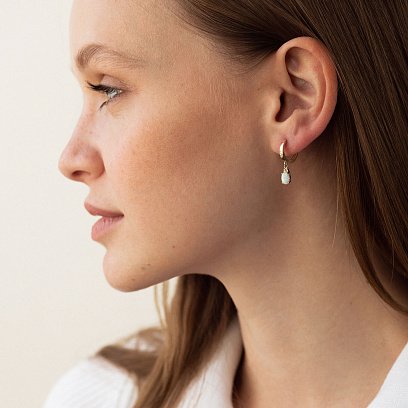 Сережки - кільця з опалом (жовте золото) с08705 №2