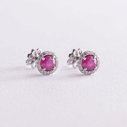 Золотые серьги - пусеты "Мира" с рубинами и бриллиантами 23157r №3