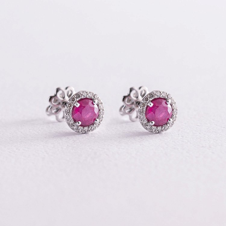 Золотые серьги - пусеты "Мира" с рубинами и бриллиантами 23157r от ювелирного магазина Оникс - 2