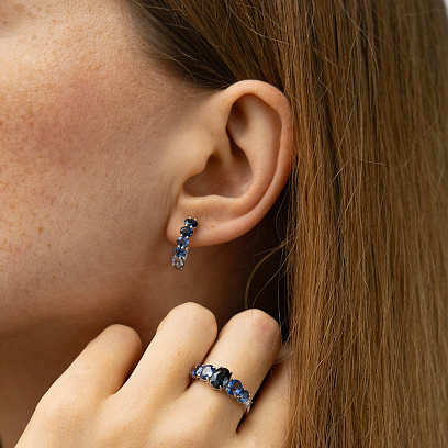 Золотое кольцо с сапфирами и бриллиантами кб0574sth №2