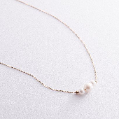 Колье с шариками и жемчугом (желтое золото) кол02405 №5