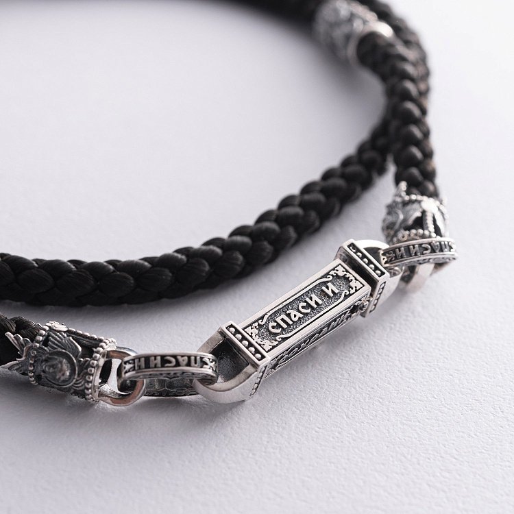 Шелковый шнурок "Спаси и Сохрани. С ликами святых" с серебряными вставками 1093шн от ювелирного магазина Оникс - 4