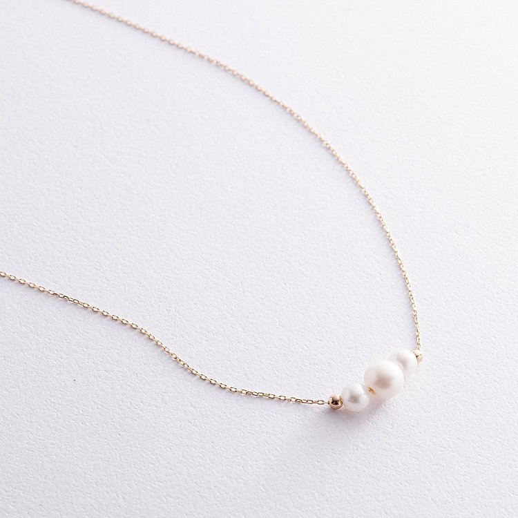 Колье с шариками и жемчугом (желтое золото) кол02405 от ювелирного магазина Оникс - 5